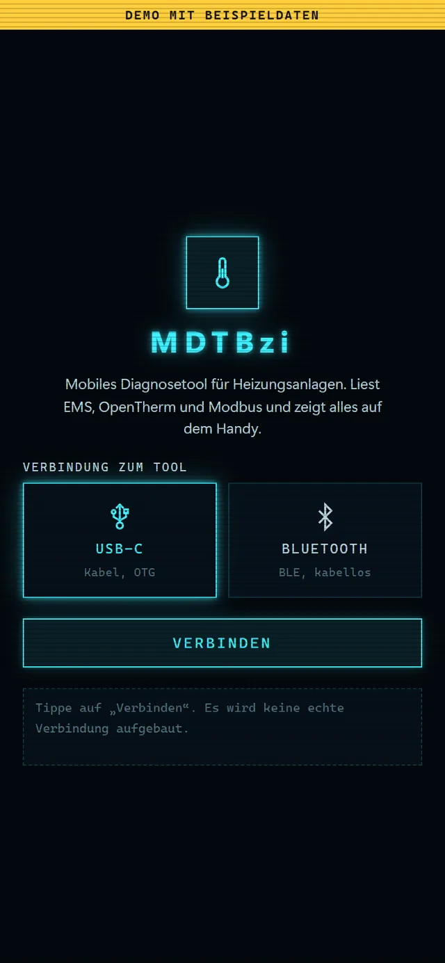 MDTBzi – Diagnose-App mit Beispielwerten